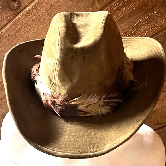 Longhorn Vintage Men's Tan Suede Feather Western Hat